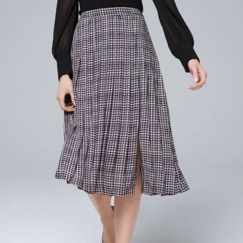 White House Black Market Houndstooth Pleated Midi Skirt Size 10 Career Office